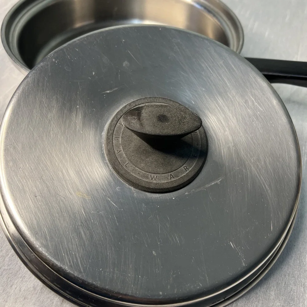 7pc Prudential Ware Tri-Clad Stainless Pans Skillet Double Boiler / Steamer Lids